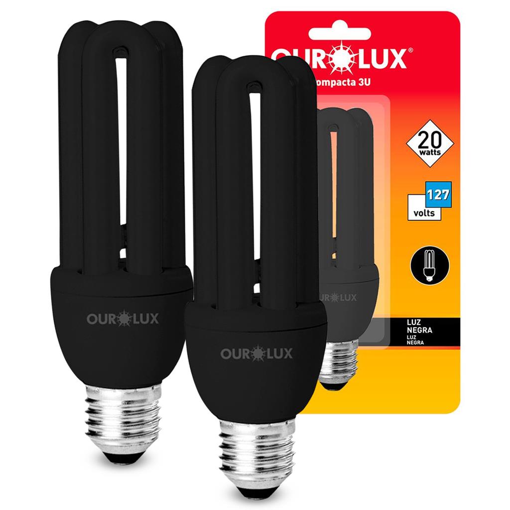 Luz Negra Compacta 3U 20W 127V - Kit 2 1 Kit 2 Lampadas Luz Negra Compacta 3U 20W 127V Ourolux