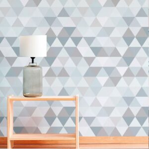 Papel de Parede Adesivo Triângulo Cinza Branco 3m