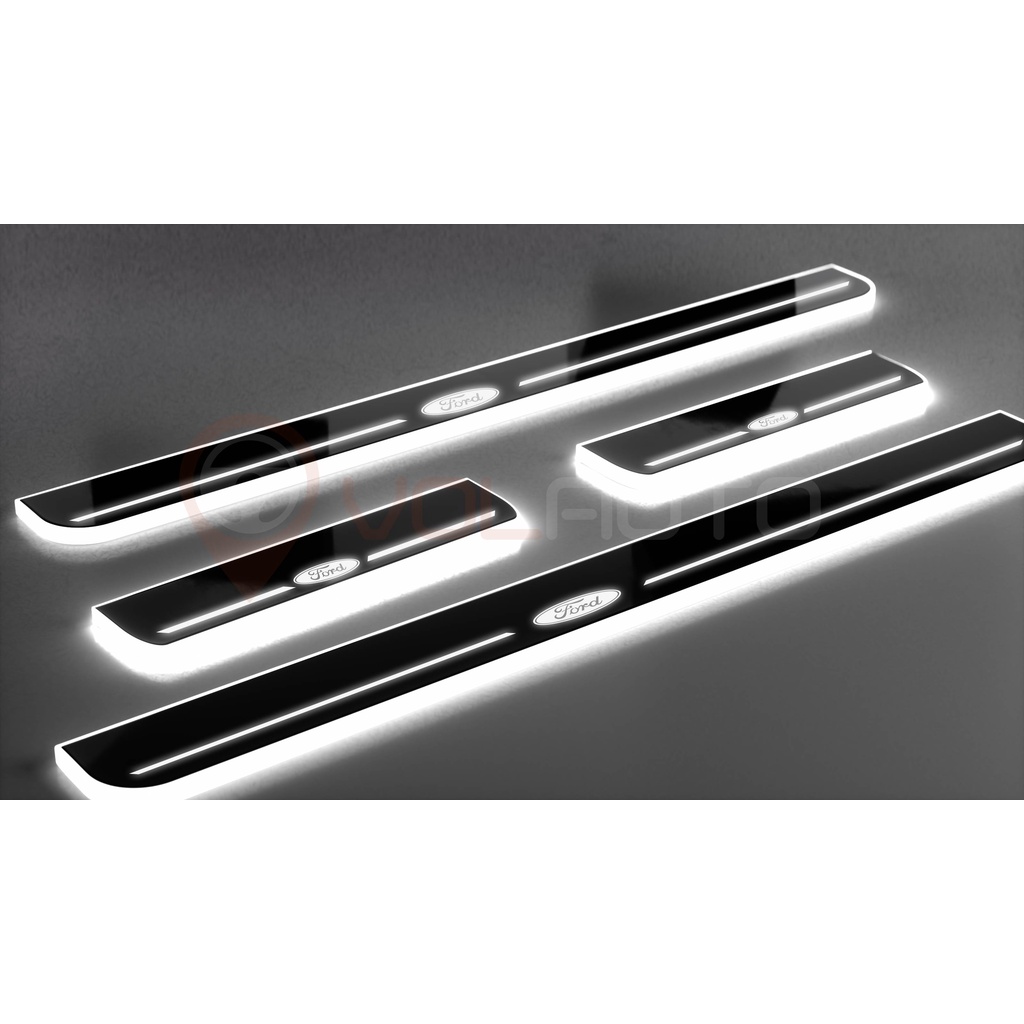 Soleira Automotiva LED Black FORD Ranger 1994-2022 - Kit Completo com Fiação e Derivadores 1 Soleira Automotiva Iluminada LED Black FORD Ranger 1994-2022