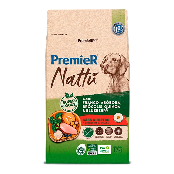 Ração Premier Nattu para Cães Adultos Sabor Abóbora - 12Kg