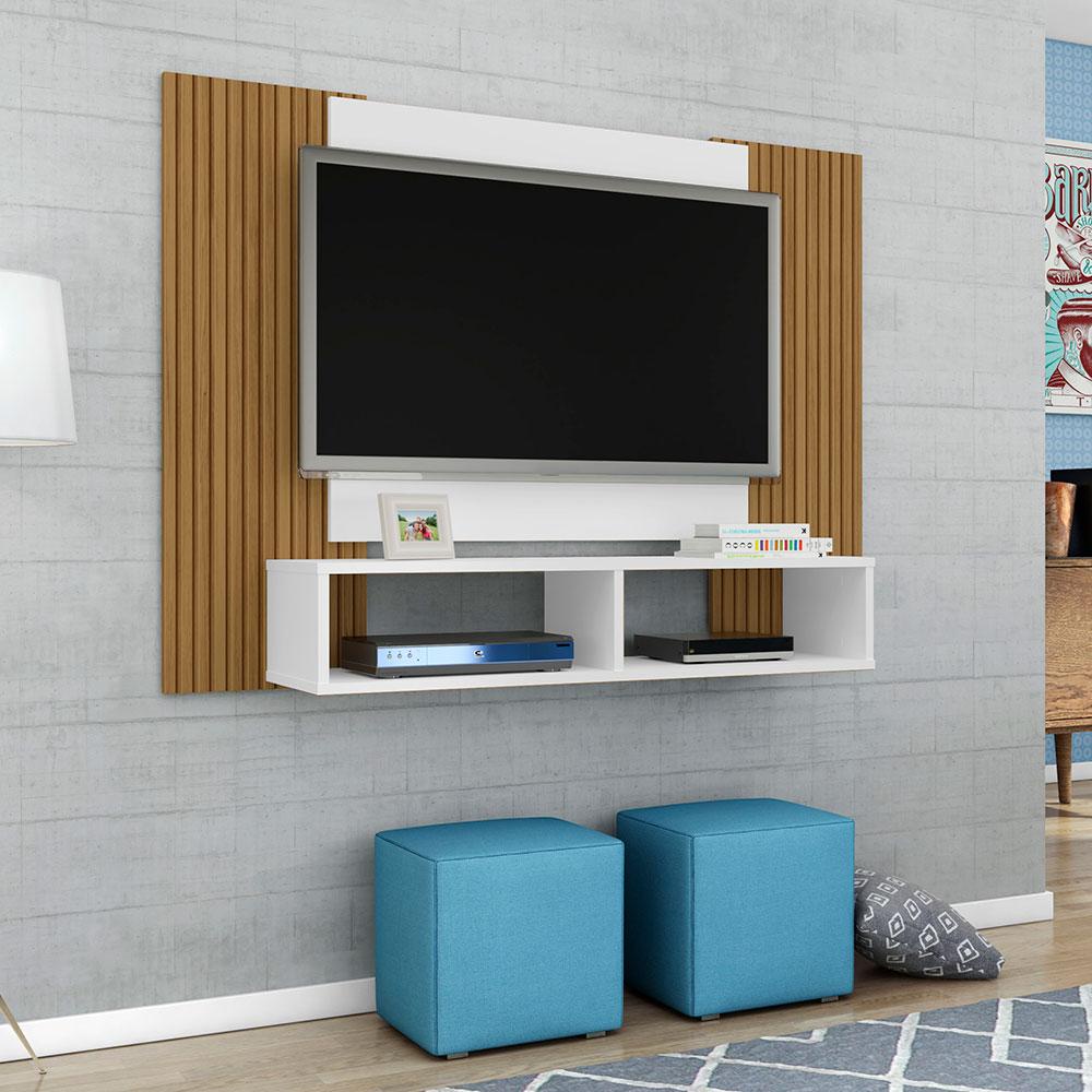 Painel para TV até 48 Pol. Navi Sala Branco com Efeito Rista Moveis Bechara 1 Painel para TV até 48 Pol. Navi Sala Branco/efeito Ripa