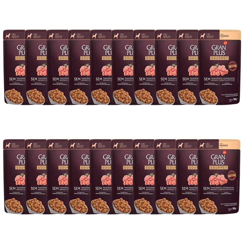 Ra??o ?mida Gran Plus C?es Gourmet Frango 20 Sach?s 1 Ração Úmida Gran Plus Cães Gourmet Frango 20 Sachês