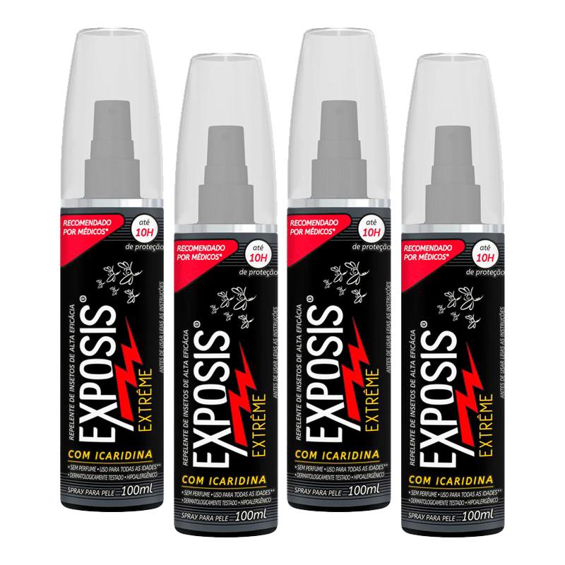 Kit 4 Repelente Exposis 100ml Sem Perfume 1 Kit 4 Repelente Exposis Extreme Spray Sem Perfume 100ml