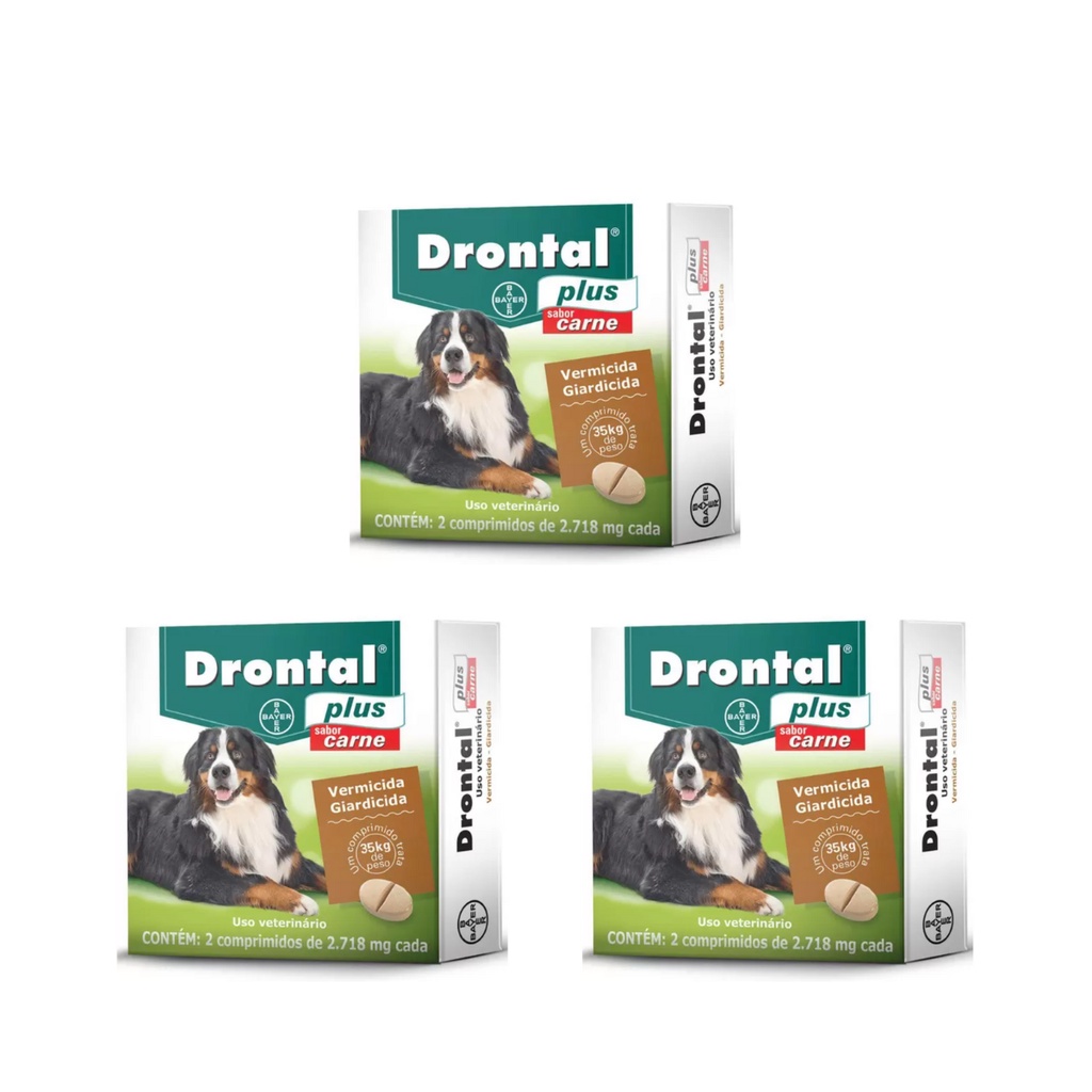 Verm?fugo Drontal Plus C?es - At? 35kg 1 3 Vermífugo Drontal Plus Sabor Carne Cães 35Kg 2 Comprimidos - Elanco