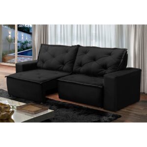 Sofá Retrátil Reclinável 3 Lugares Ana Suede Preto