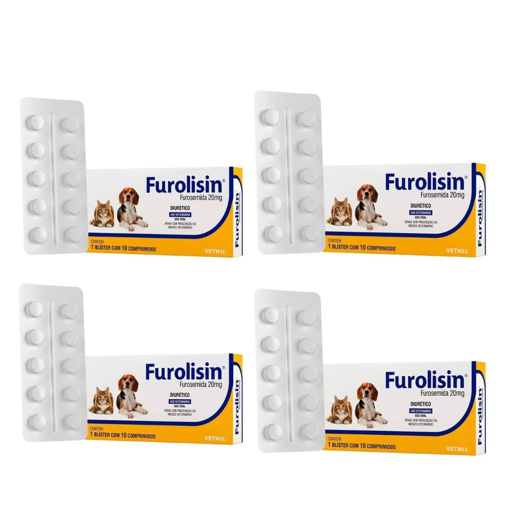 Furolisin 20mg - Diurético Vetnil Cães/Gatos 1 04 Furolisin Comprimido 20 mg 10 Comp Diurético Vetnil