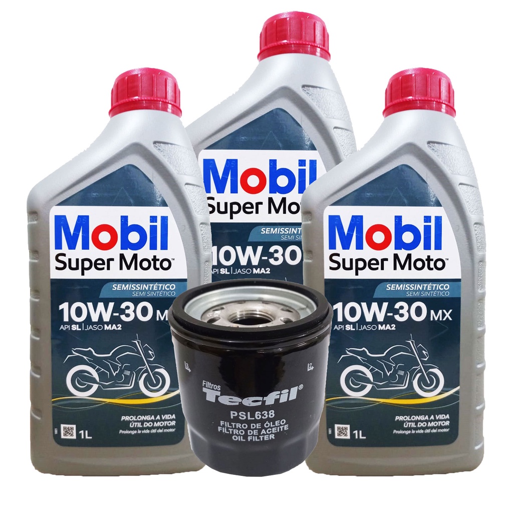 Kit ?leo e Filtro CBR 500 - Mobil 10W30 + Tecfil 1 Troca de Óleo Cbr 500 Cb 500X Cbr 650f Mobil 10w30 + Filtro