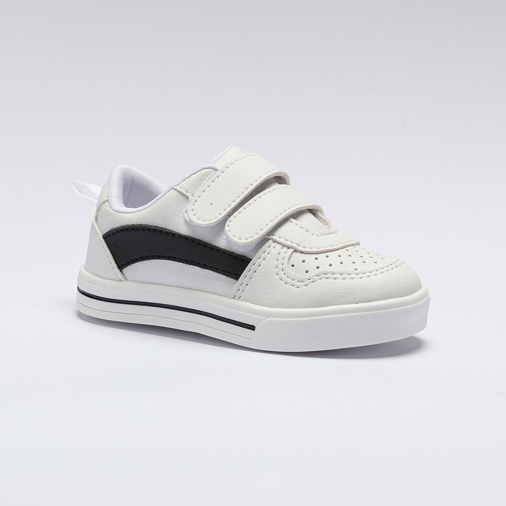 T?nis Infantil Unisex Calce F?cil Branco 1 Tênis Infantil Unisex Casual Menino Menina Calce Fácil Branco Listra Preta 2094 Pequito