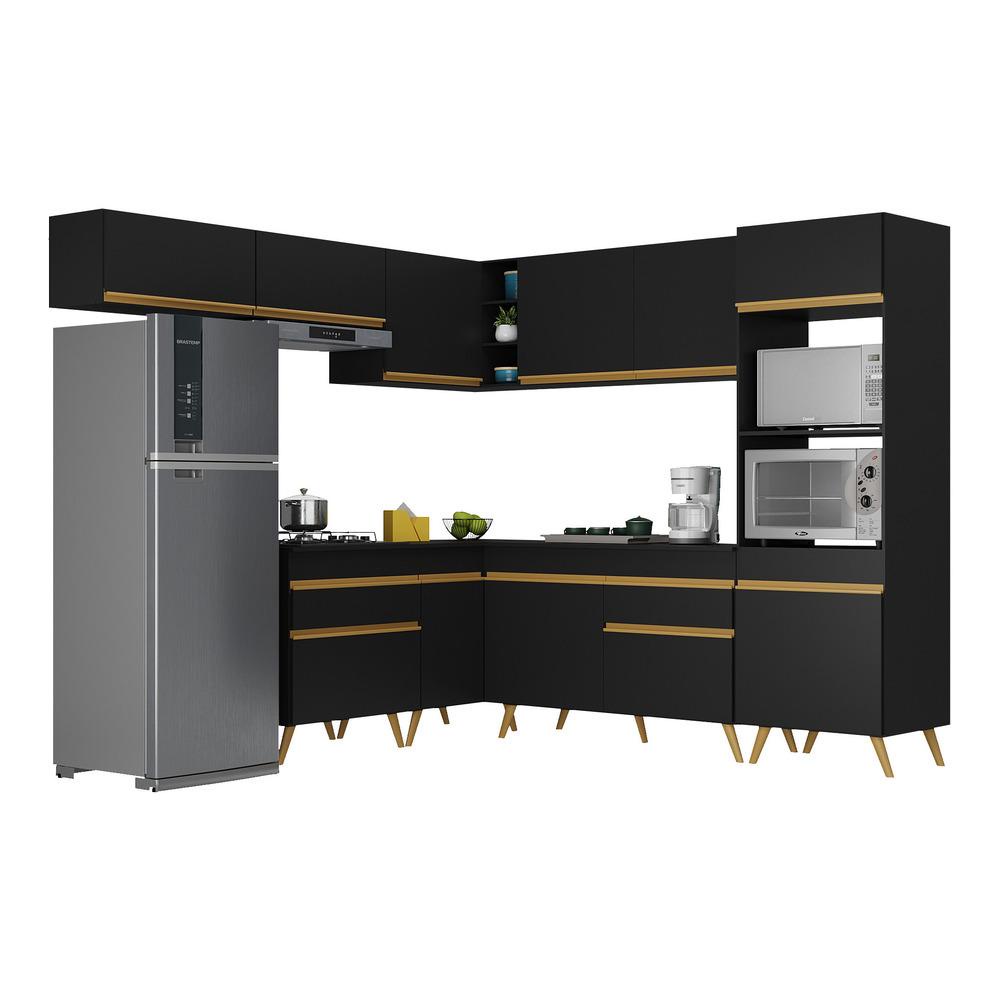 Cozinha Completa Veneza Multim?veis MP2070 1 Cozinha Completa de Canto Veneza GB Multimóveis MP2070 com Armário e Balcão Preta