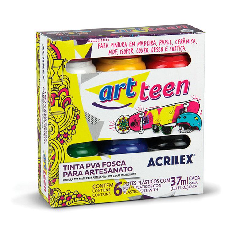 Tinta Artesanato PVA 6 Cores Acrilex 37ml 1 Tinta para artesanato PVA fosca 6 cores 37ml 03200 Acrilex