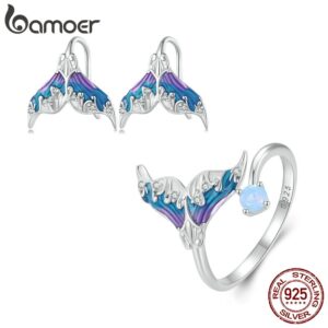 Brincos Sereia Prata 925 - Cauda Azul Roxo