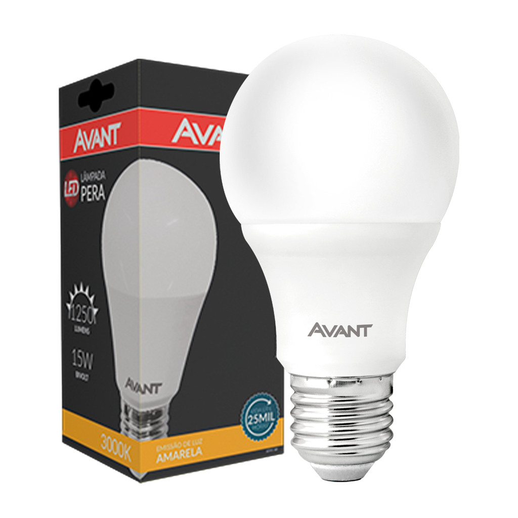 L?mpada LED Pera 15W E27 3000K Avant - Branco Quente 1 Lampada Led Pera 15w 3000K E27 110v/220v Ip20 Avant