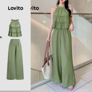Calça Elegante Babado Hortênsia Verde