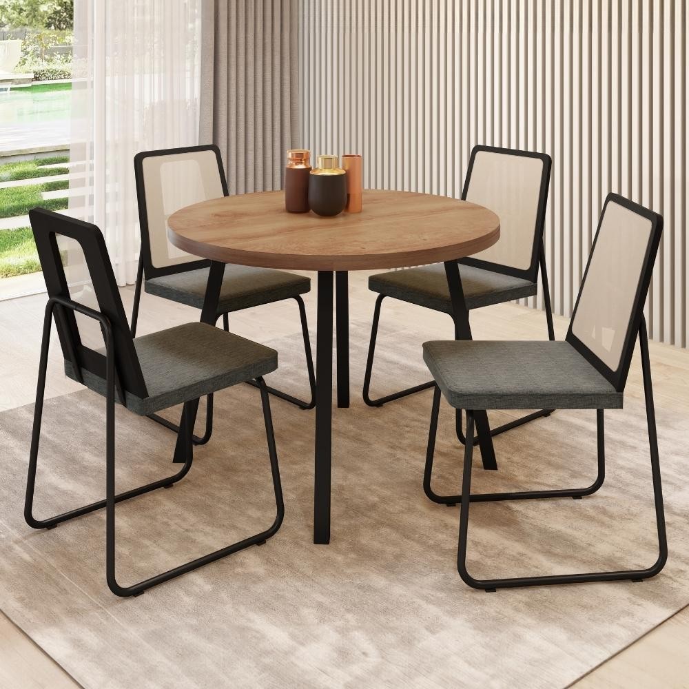 Conjunto Sala Jantar 4 Cadeiras Nogal Preto Carraro 1 Conjunto Sala de Jantar 4 Cadeiras Varese Carraro Nogal e Preto