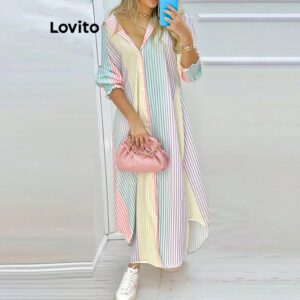 Vestido Listrado Casual Feminino LNL59134