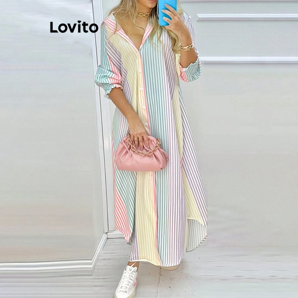 Vestido Listrado Casual Feminino LNL59134 1 Vestido Listrado Casual Feminino LNL59134