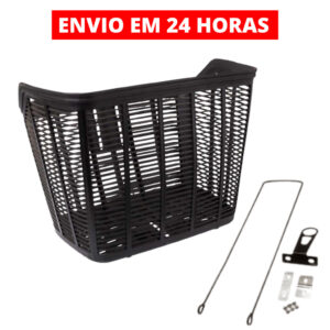 Cesta Cestão Cestinha Nylon Preta Bicicleta Aro 24 e 26 Com Haste 34x22x25cm Grande Bike