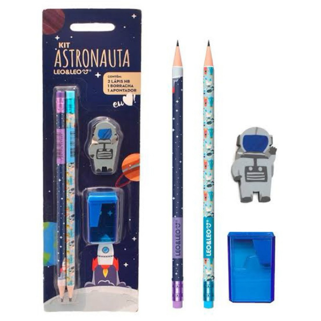 Kit Escolar Astronauta Leo&Leo - 4 Peças 1 Kit Escolar Astronauta com 4 Peças Leo&Leo Divertido