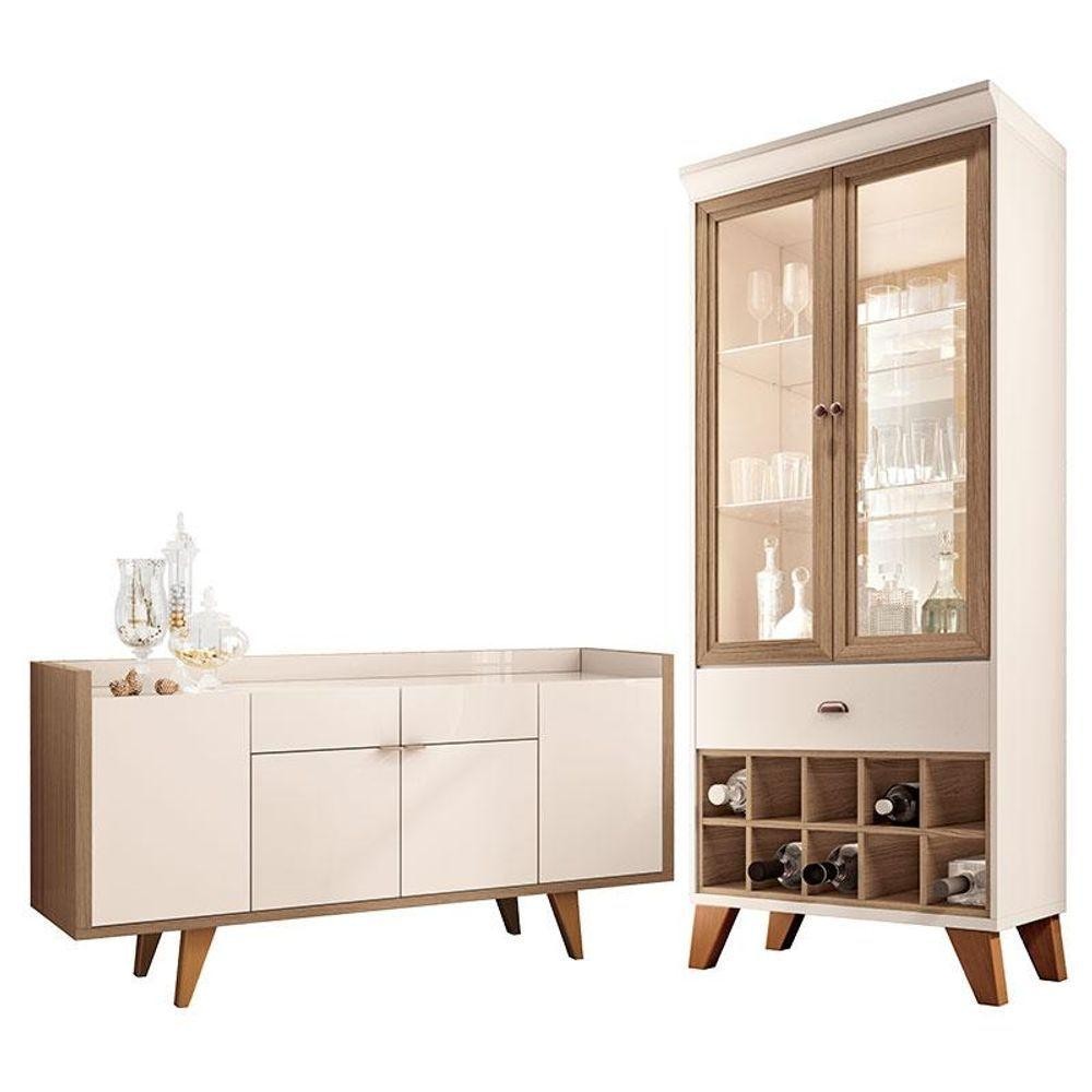 Buffet e Cristaleira ?pera Off White Castanho 1 Buffet e Cristaleira Ópera Off White Castanho