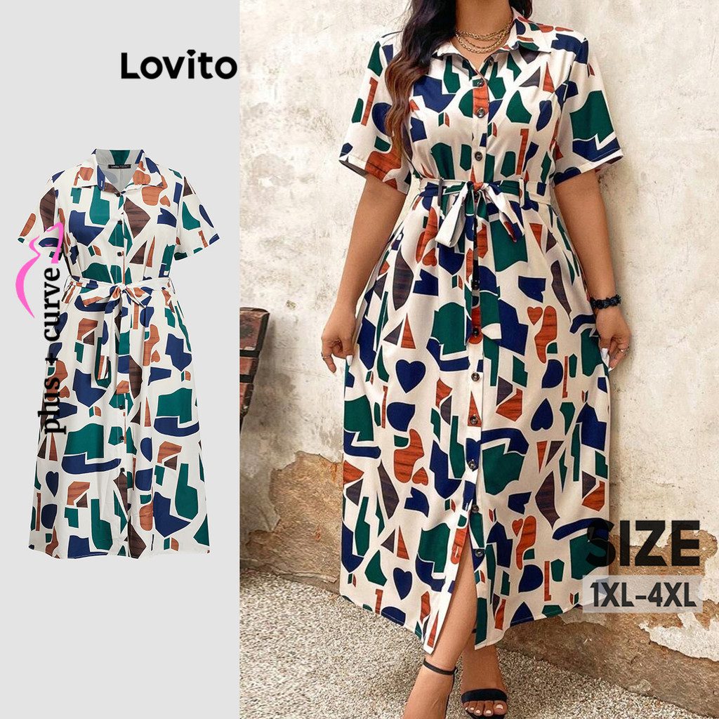 Vestido Plus Size Elegante Geom?trico 1 Vestido Plus Size Elegante Geométrico