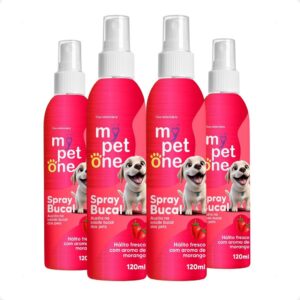 Kit 4 Spray Bucal Morango para Cães e Gatos Mypetone - 120mL