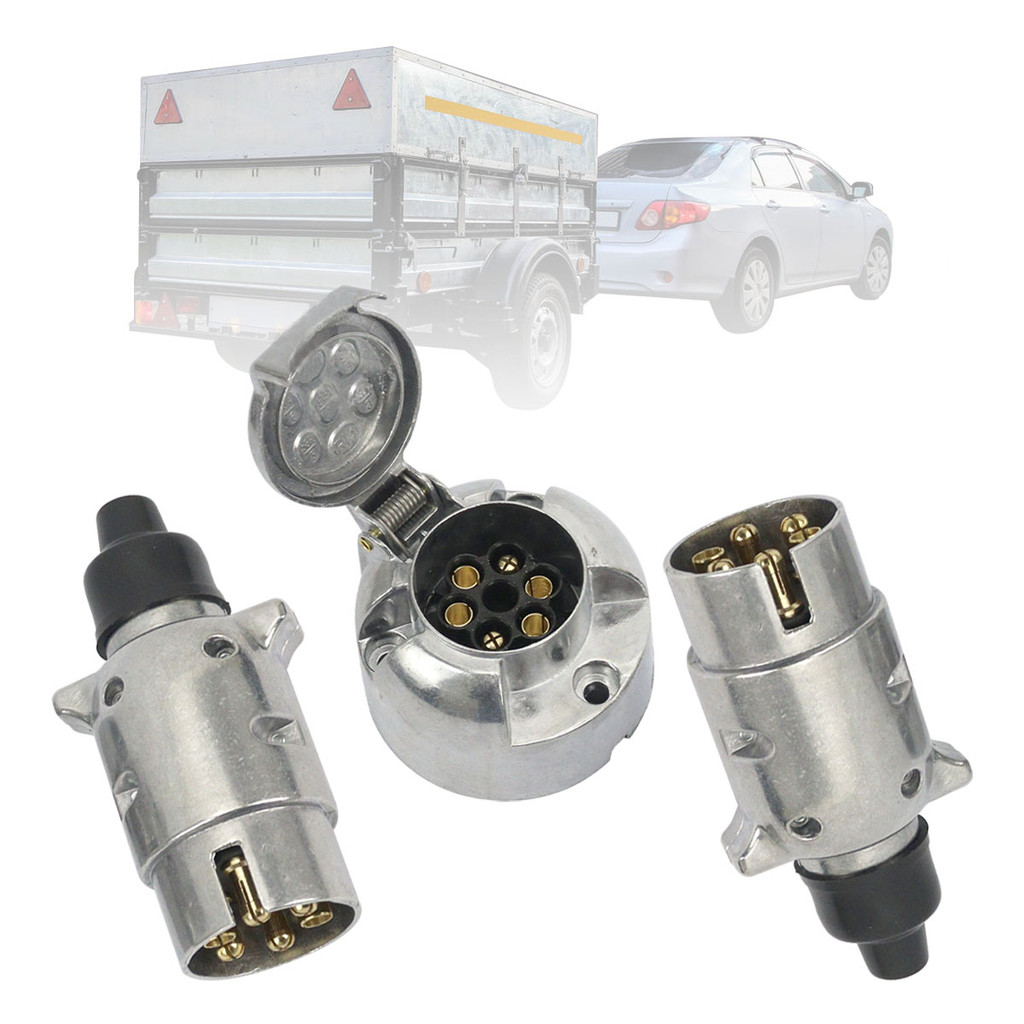Kit Tomada Engate Reboque 2x Macho + 1 F?mea Alum?nio Cromado 1 Kit Tomada Engate Reboque 2x Macho + 1x Fêmea 6 Polos Completo Alumínio Cromado Carretinha Carreta