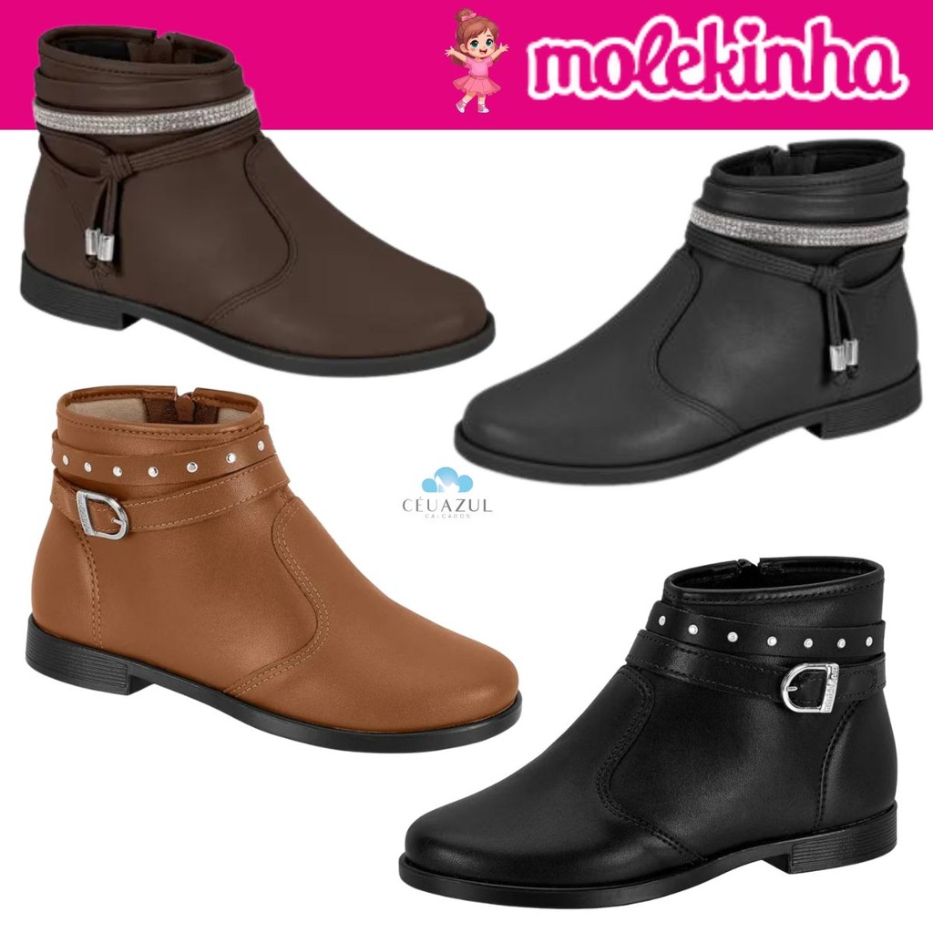 Bota Infantil Cano Curto Molekinha Feminino Detalhes Strass Menininha Conforto 1 Bota Infantil Cano Curto Molekinha Feminino Detalhes Strass Menininha Conforto