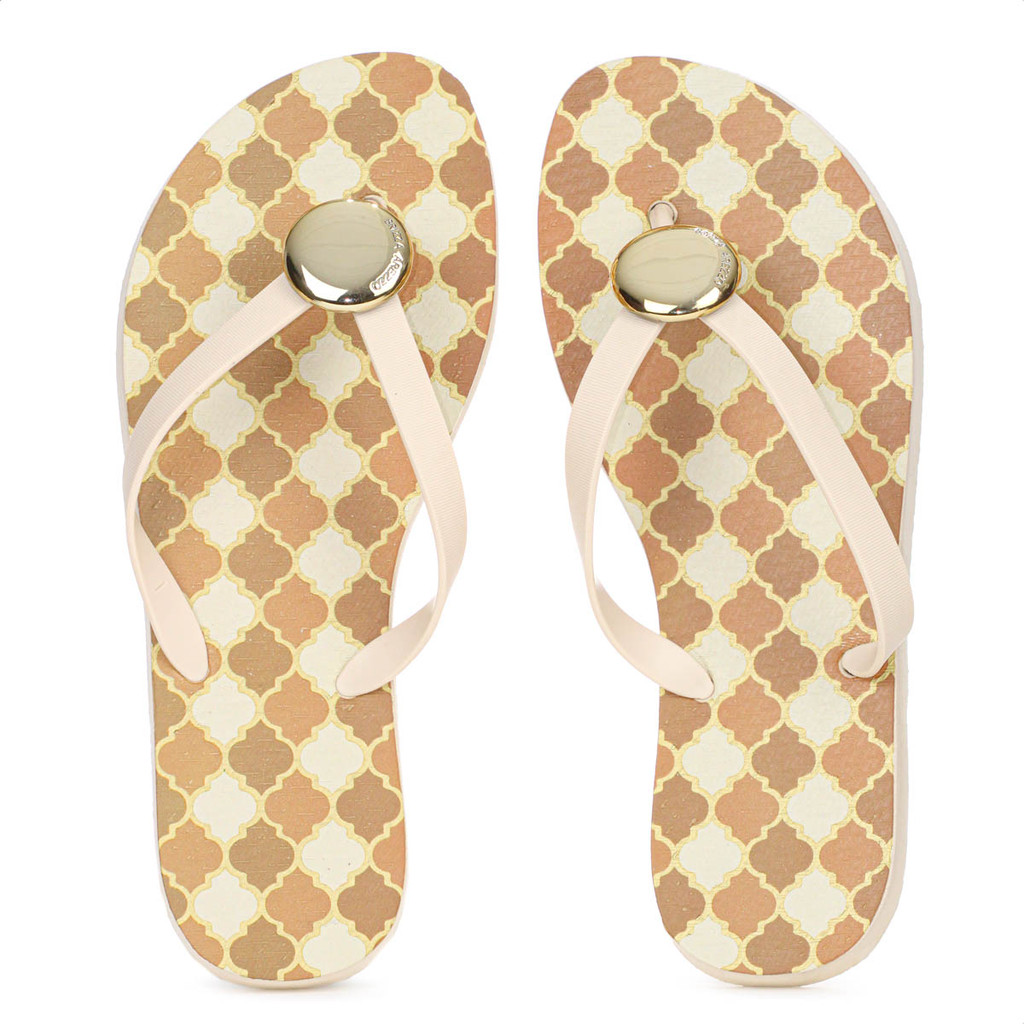 Chinelo Brizza Arezzo Estampado Feminino 1 Chinelo Brizza Arezzo Estampado Off White e Laranja - Feminino