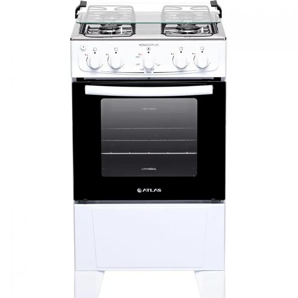 Fog?o 4 Bocas Branco Bivolt com Mesa Inox 1 Fogão 4 Bocas Branco Bivolt com Mesa Inox