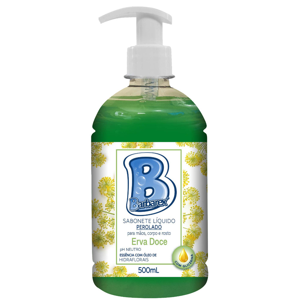 Sabonete L?quido Erva Doce Vegano 500ml 1 Sabonete Líquido Perolado Vegano Erva Doce Barbarex 500ml