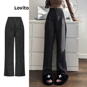 Calça Elegante Listrada Feminina Poliéster