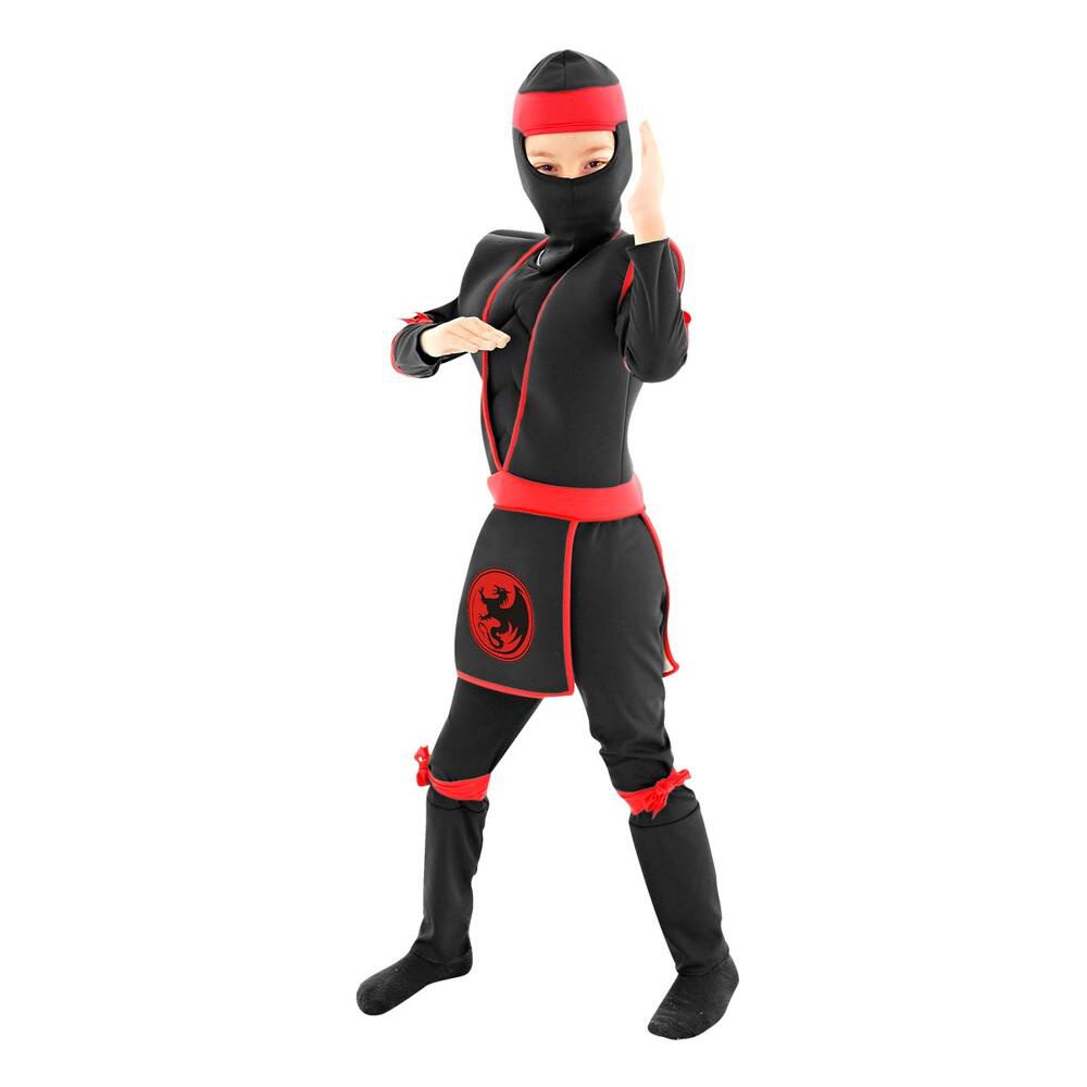 Fantasia Ninja Infantil Preto Vermelho com Capuz 1 Fantasia Ninja Infantil Preto Vermelho com Capuz