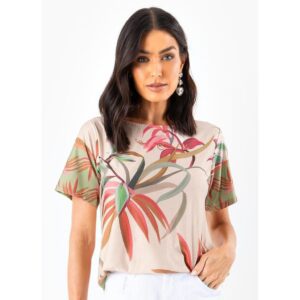 Blusa Malha Fria Bege Modelagem Solta