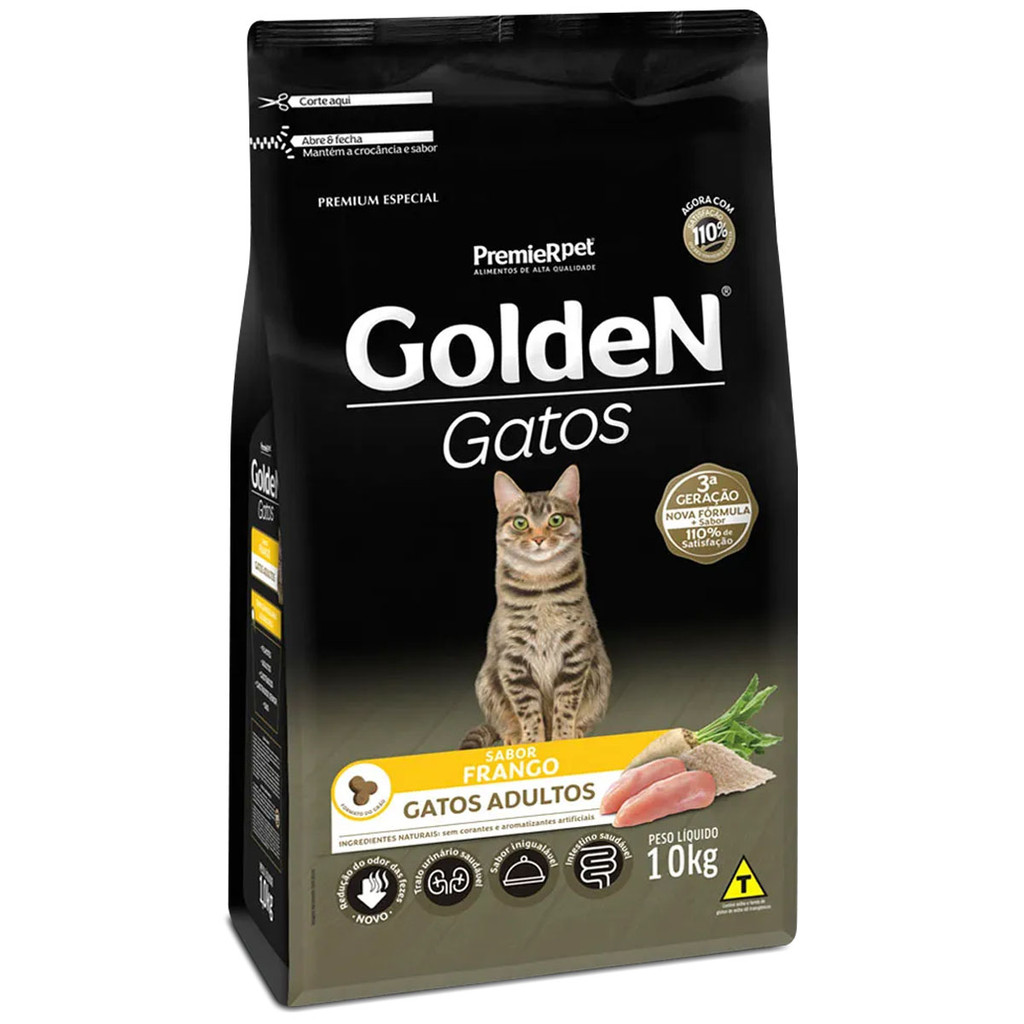 Ra??o Golden Gatos Adultos Frango 10kg 1 Ração Golden Gatos Adultos Sabor Frango 10kg