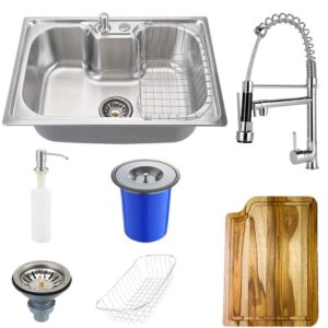 Cuba para Cozinha pia inox Com Acessórios tábua e lixeira Carajás e Torneira gourmet monocomando munim Pingoo