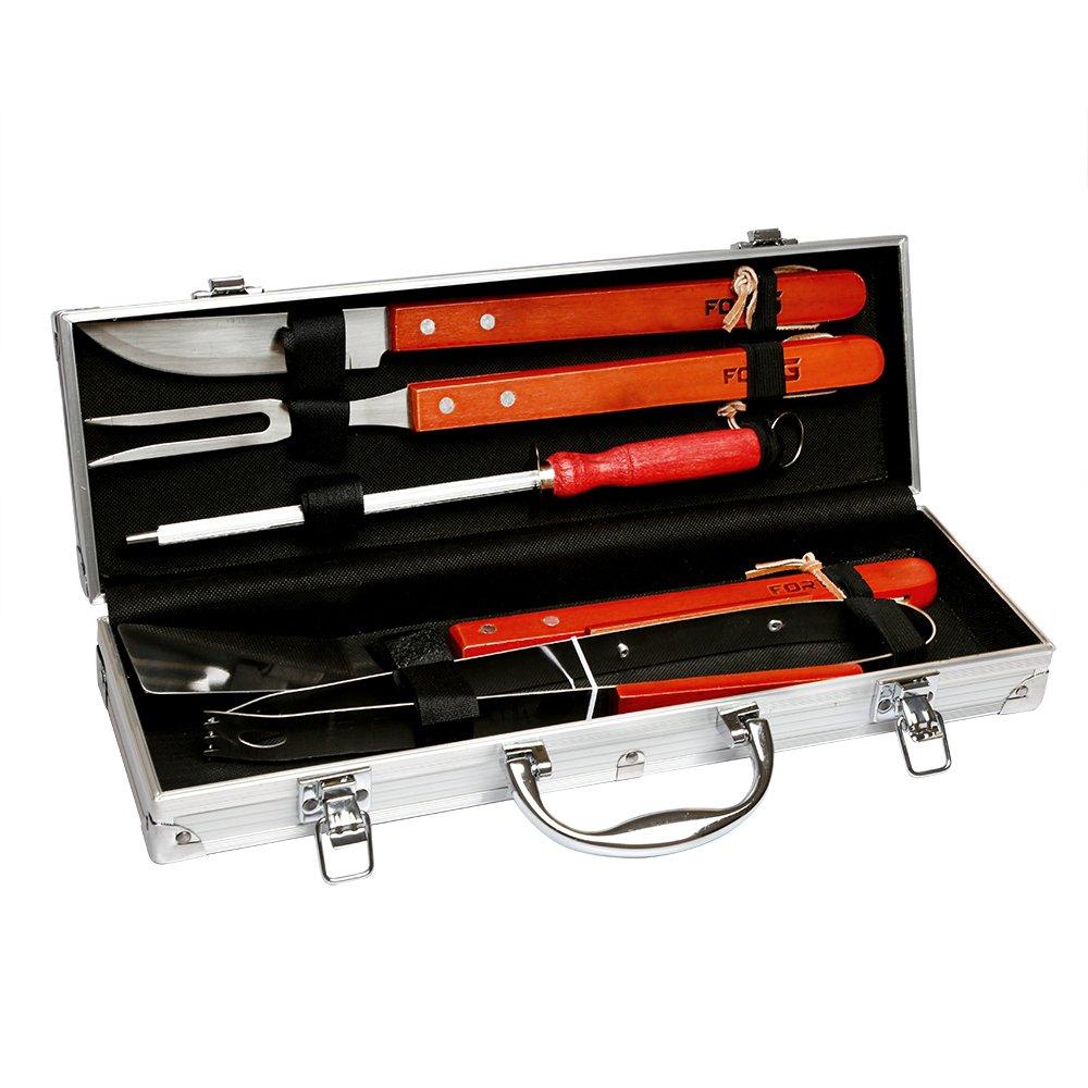 Jogo Churrasco Inox 5 Pe?as - FORTGPRO 1 Jogo para Churrasco Inox com 5 Peças e Maleta em Alumínio FORTGPRO