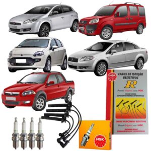 Jogo Cabo e Vela Bravo Doblo Idea Siena Linea Palio Punto Strada 1.6 1.8 16v E-torq 2013 2014 Ngk