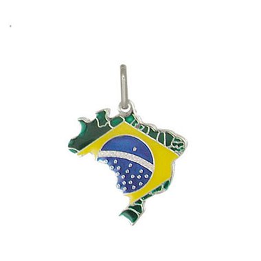 Pingente Mapa Brasil Prata 925 Resina 1 Pingente Mapa do Brasil com Resina Prata 925 / copa do mundo