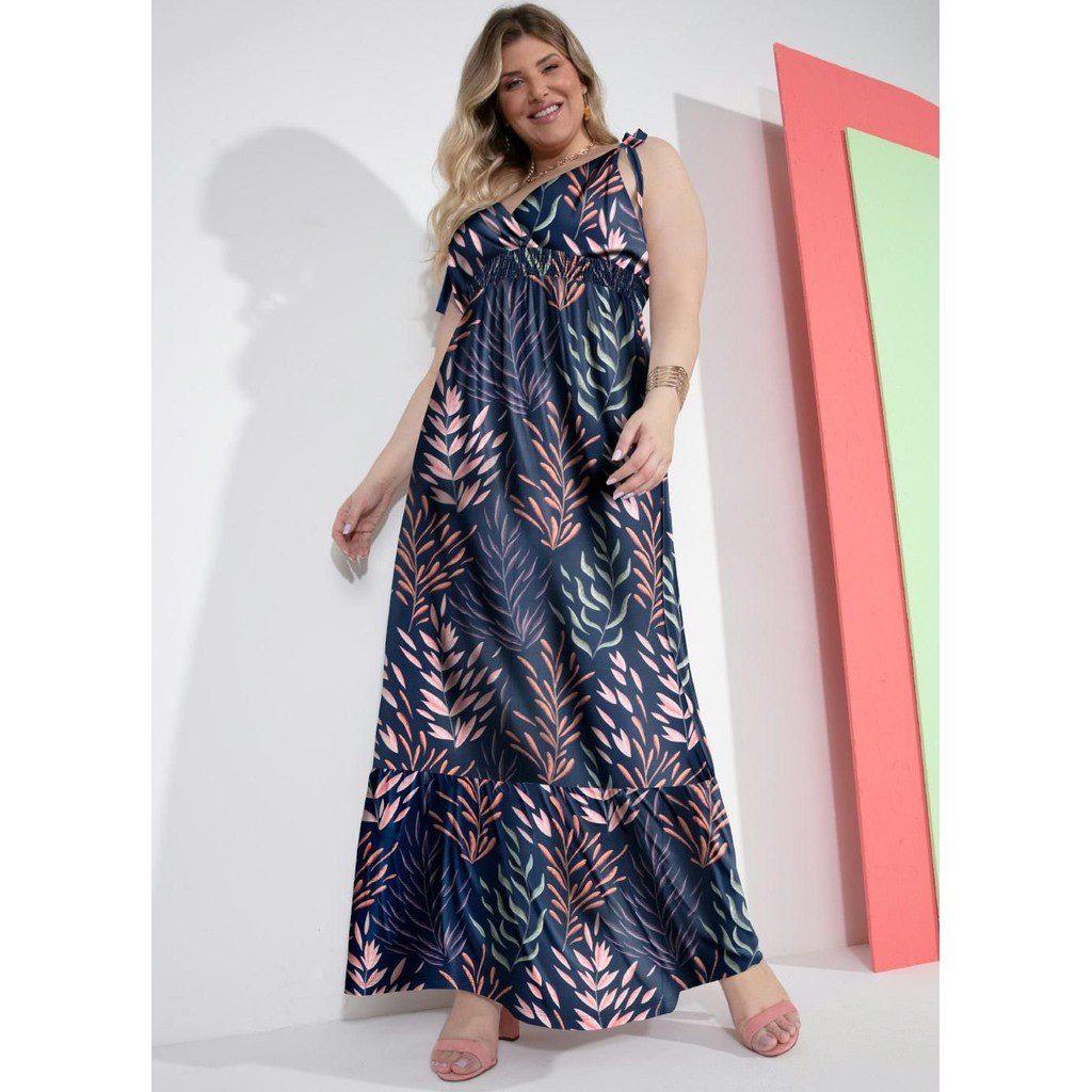 Vestido Longo Babado Azul Malha Fria 1 Vestido Longo Babado Azul Malha Fria