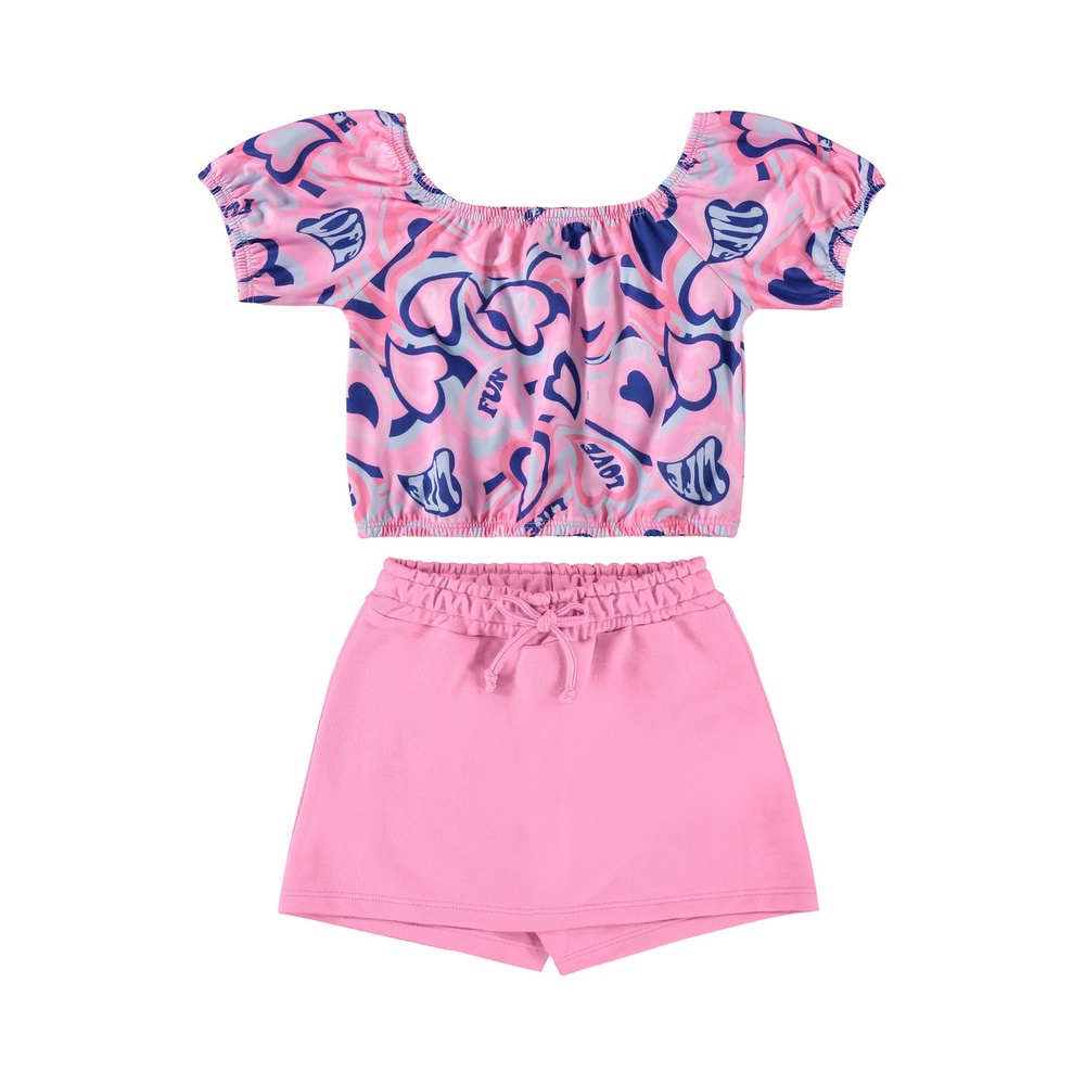 Conjunto Infantil Cropped Tie Dye Guloseima 1 Conjunto Cropped e Short-Saia Infantil Guloseima