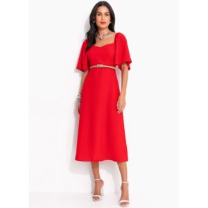 Vestido Longo Vermelho Crepe Soltinho