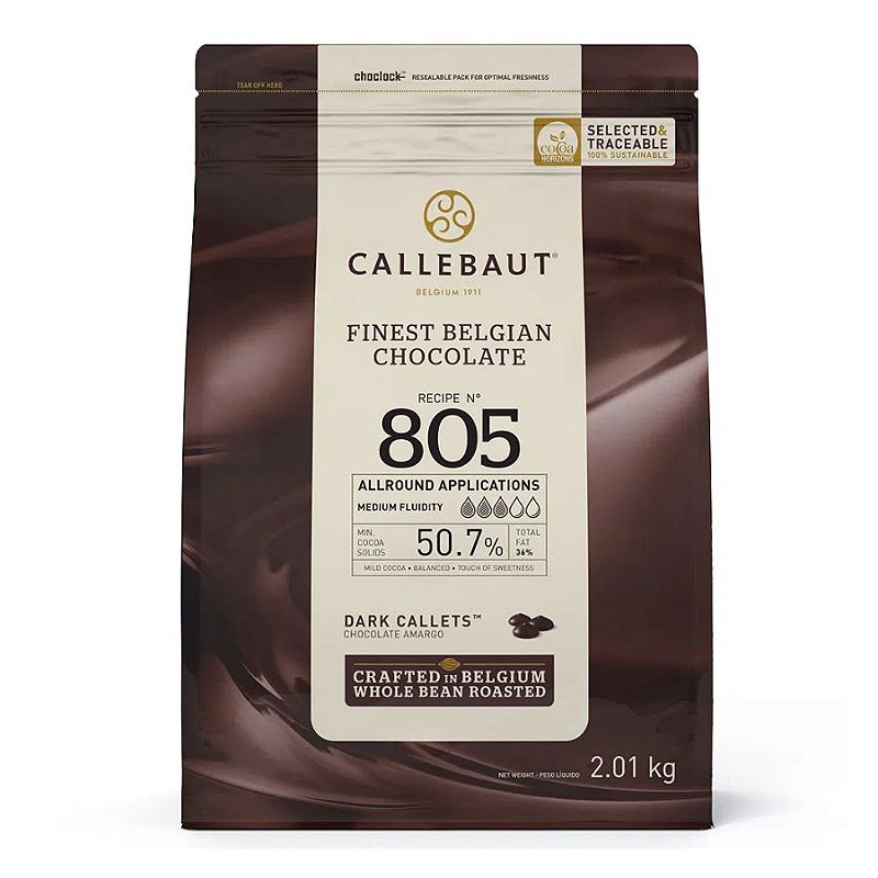 Chocolate Belga Callebaut Amargo 2kg Rizzo 1 Chocolate Belga Callebaut - Amargo - 805-BR-U76 - 2 kg - Rizzo