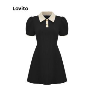 Vestido Casual Liso Gola Contrastante Feminino