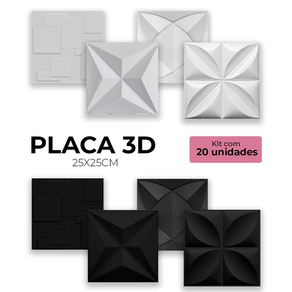 Placas de Parede 3D Auto Relevo PVC ? 20 Unidades 1 Placas de Parede 3D Auto Relevo PVC – 20 Unidades