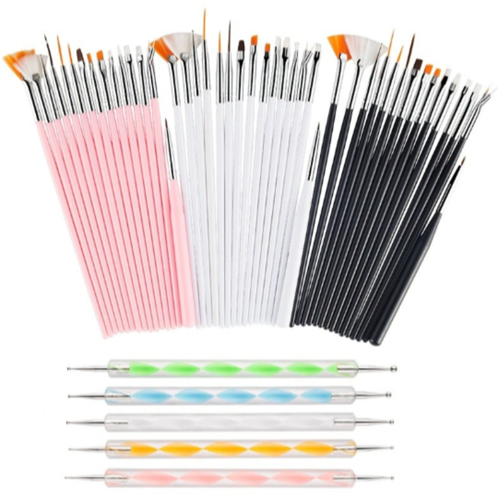 Kit 15 Pinc?is + 10 Boleadores para Unhas 1 Kit 15 Pincéis + 10 Boleadores Em 5 Pincéis Manicure Desenho