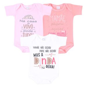 Body Bebê Estampado Mub Manga Curta 3 Peças