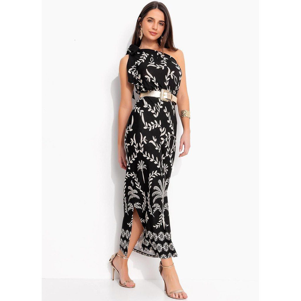 Vestido Malha Viscose Coqueiros Ombro ?nico 1 Vestido Malha Viscose Coqueiros Ombro Único