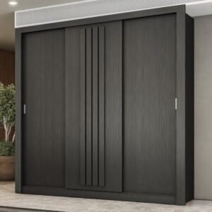 Guarda Roupa Casal 3 Portas Doha Carraro Ripado Preto Touch