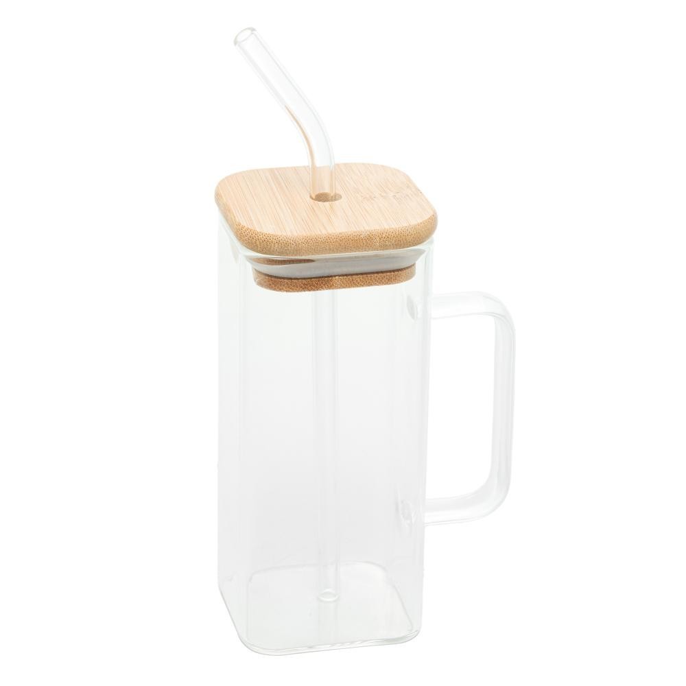 Caneca Wolff de Vidro Borossilicato com Canudo e Tampa 400ml 1 Caneca Wolff de Vidro Borossilicato com Canudo e Tampa 400ml