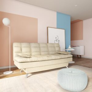 Sofá-Cama 3 Lugares Casal Superior Suede Velvet Bege